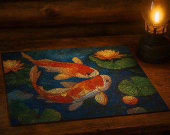 Koi Pond Stained Glass Jigsaw Puzzle, 500 Piece Nature Art