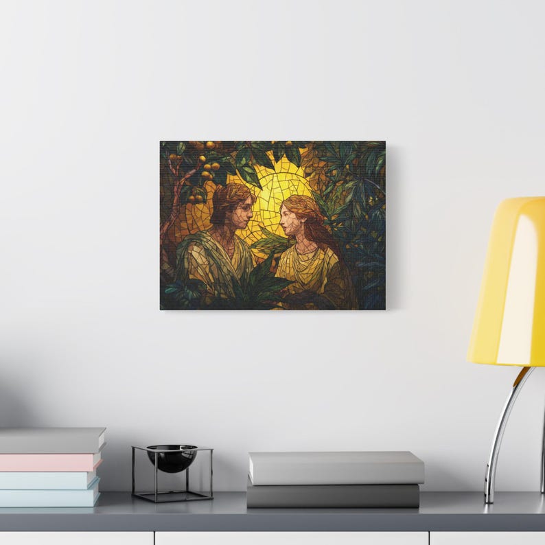 Adam and Eve Garden of Eden Stained Glass Canvas Christian Wall Art ...