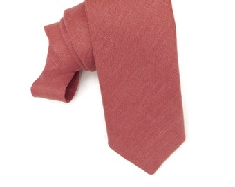 Wild rose pink hopsack textured linen necktie with matching pocket square option