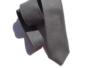 Deep grey hopsack textured linen necktie