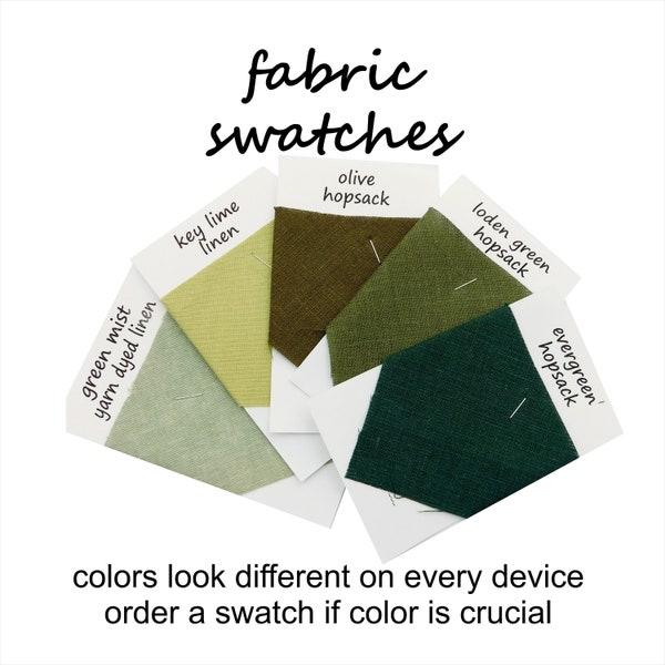 Shades of green, evergreen, olive,  mist hopsack linen sample swatches you choose
