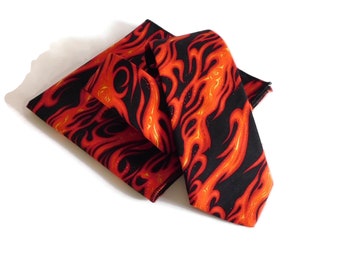 Fire flames necktie with matching pocket square option