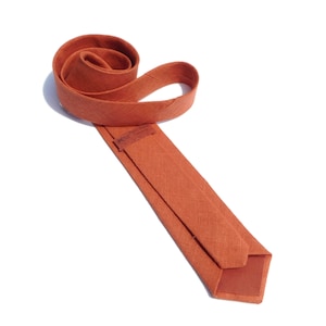 Burnt orange hopsack textured linen necktie