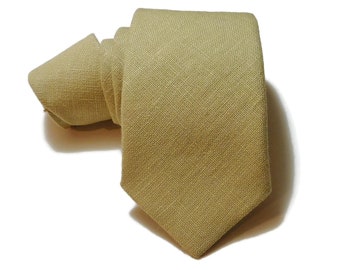 Golden curry wheat beige hopsack textured linen burlap necktie