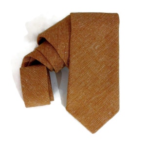 Copper homespun linen tie slim skinny standard linen burlap necktie