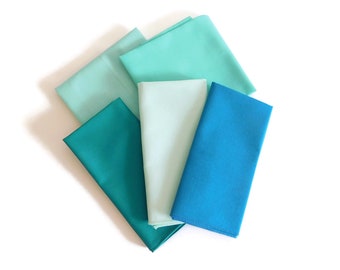 Tropical blues pocket squares, aqua, peacock, teal, turquoise and sky blue cotton pocket handkerchiefs you choose
