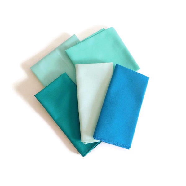 Tropical blues pocket squares, aqua, peacock, teal, turquoise and sky blue cotton pocket handkerchiefs you choose