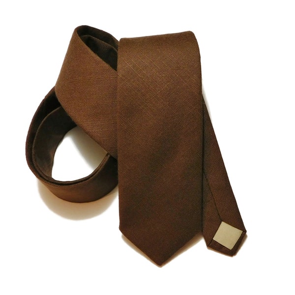 Brown linen look textured necktie with matching pocket square option