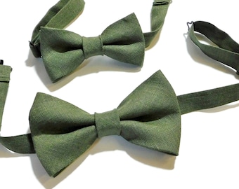 Dried herb hopsack linen bowties, pre-tied bow tie for adults, youth and toddlers, you choose.