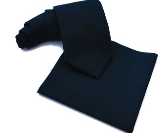 Dark navy lino linen look texture necktie with matching pocket square option