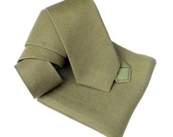 Sage green hopsack textured linen necktie with matching pocket square option