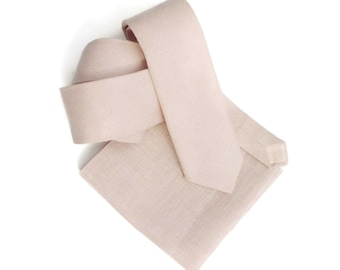 Barely pink hopsack textured linen necktie with pocket square option skinny, slim, standard you choose