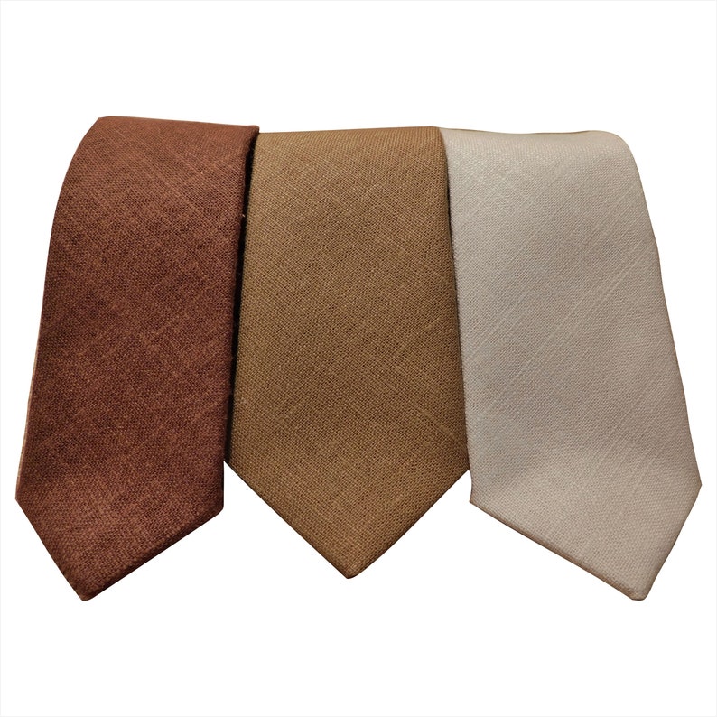 Cravate en lin hopsack. Cravates texturées en lin noir, marron, roux, ivoire et épicé image 1