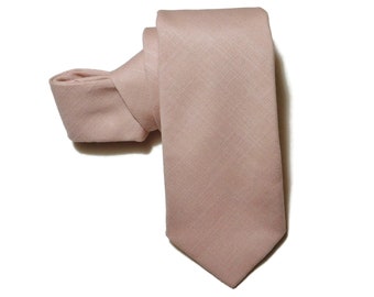 Rose gold pink linen look textured necktie with matching pocket square option