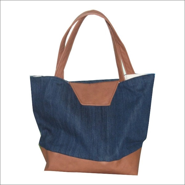 Large denim tote bag book bag handbag purse