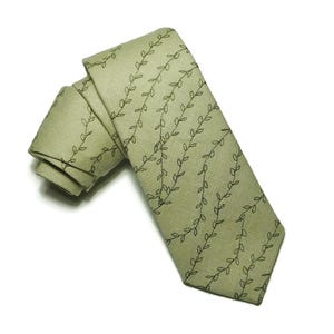 Taupe vine embroidered linen necktie with pocket square option traditional men tie