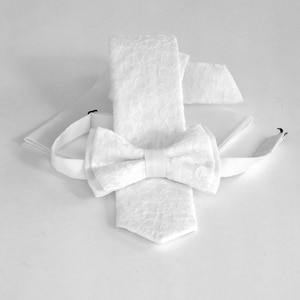 White lace floral necktie, bow tie or pocket square you choose