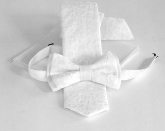 White lace floral necktie, bow tie or pocket square you choose