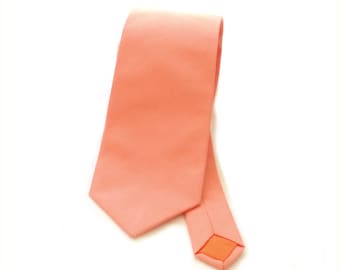 Coral linen necktie with pocket square option