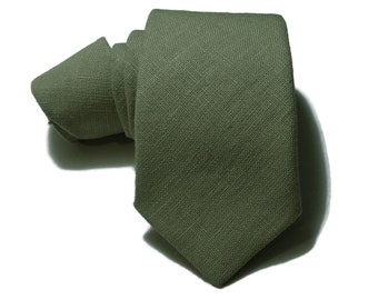Dusky pale green hopsack textured linen burlap necktie choose your width