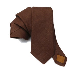 Truffle brown hopsack textured linen necktie with pocket square option; choose your width