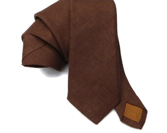 Truffle brown hopsack textured linen necktie with pocket square option; choose your width