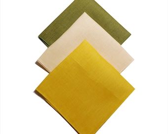 Green, yellow or cream handkerchief linen pocket squares your choice