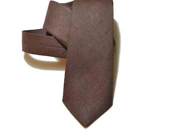 Earthy brown hopsack textured linen necktie choose your width