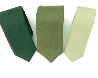 Shades of greens hopsack textured linen mens necktie for adults