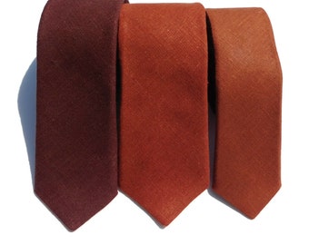 Spicy, rust, or red currant hopsack textured linen mens necktie for adults choose your width