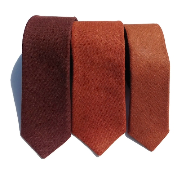 Spicy, rust, or red currant hopsack textured linen necktie choose your width