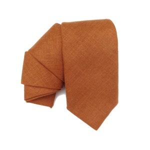 Copper hopsack linen mens necktie; burlap texture necktie for adults choose your width