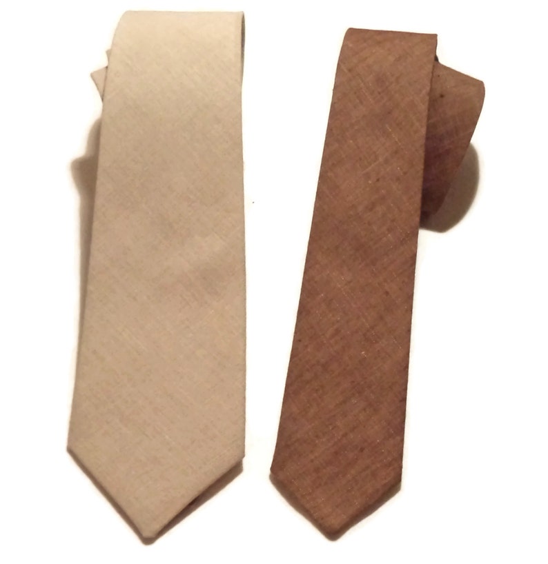 Linen neck ties. Standard or skinny brown natural or black textured linen necktie image 4