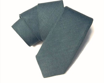 Dolphin blue grey hopsack textured linen necktie with pocket square option