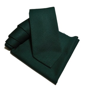 Deep Forest Green Necktie: Textured Linen Look, Handmade USA