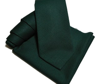 Deep Forest Green Necktie: Textured Linen Look, Handmade USA