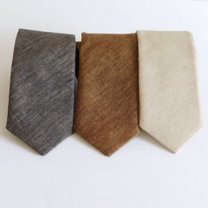 Linen neck ties. Standard or skinny brown natural or black textured linen necktie image 1