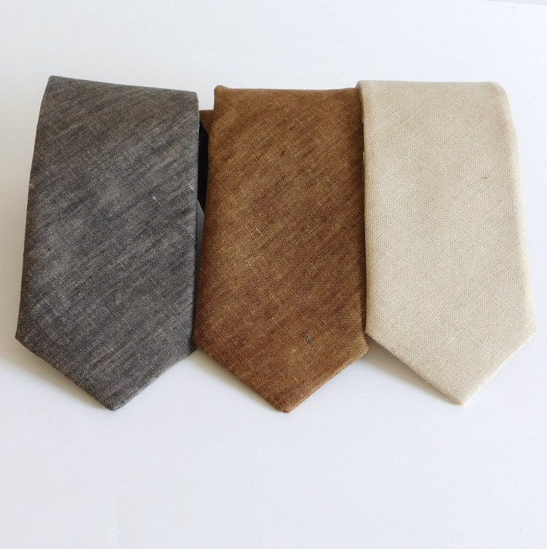 Linen neck ties. Standard or skinny brown natural or black textured linen necktie image 1