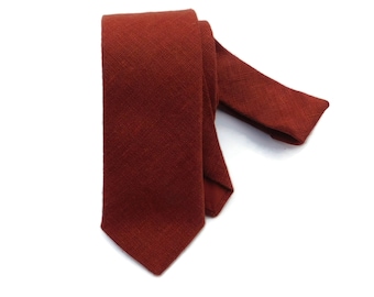 Spicy cinnamon hopsack textured linen tie slim skinny standard linen burlap necktie for men