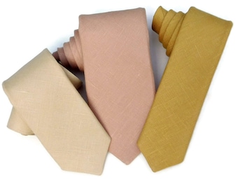 Pale pastel champagne, blush wine and pale ale hopsack textured linen tie slim skinny standard linen burlap necktie