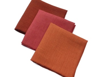 Rustic hopsack linen pocket squares spicy rust, brunt orange, and paprika pocket handkerchiefs