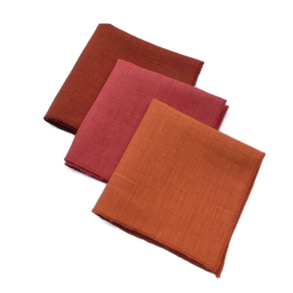 Rustic hopsack linen pocket squares spicy rust, brunt orange, and paprika pocket handkerchiefs