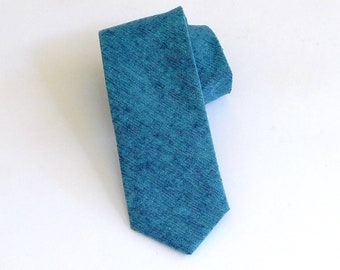 Malibu blue linen necktie. Tropical blues aqua navy linen tie standard, slim, or skinny linen tie