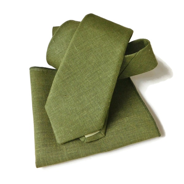 Loden sage green hopsack textured linen necktie with pocket square option