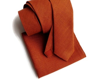 Picante red-orange necktie with matching pocket square option