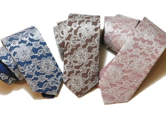 Linen and lace necktie choose your color and width