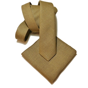 Ginger brown hopsack textured linen necktie with pocket square option necktie and square