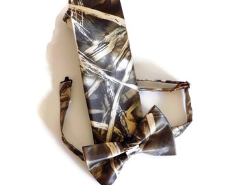 Satin camo tie Realtree Advantage Max 4 camouflage necktie, bow tie or pocket square