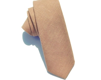 Dusty rose hopsack textured linen necktie with pocket square option; choose your width