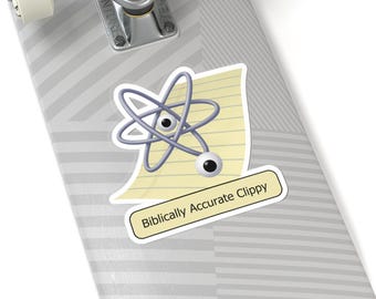 Biblically Accurate Clippy - Retro Microsoft Paperclip Sticker with Atomic Design for Tech Nostalgia & Satire